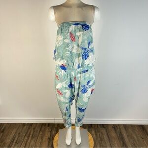Azure Skies Floral Strapless Jumpsuit in Blue and Green L